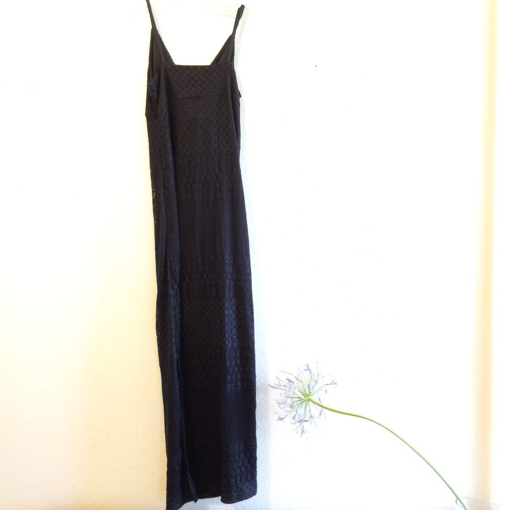 Vintage 90s Black Crochet Pointelle Maxi Slip Dress - Picture 6 of 15